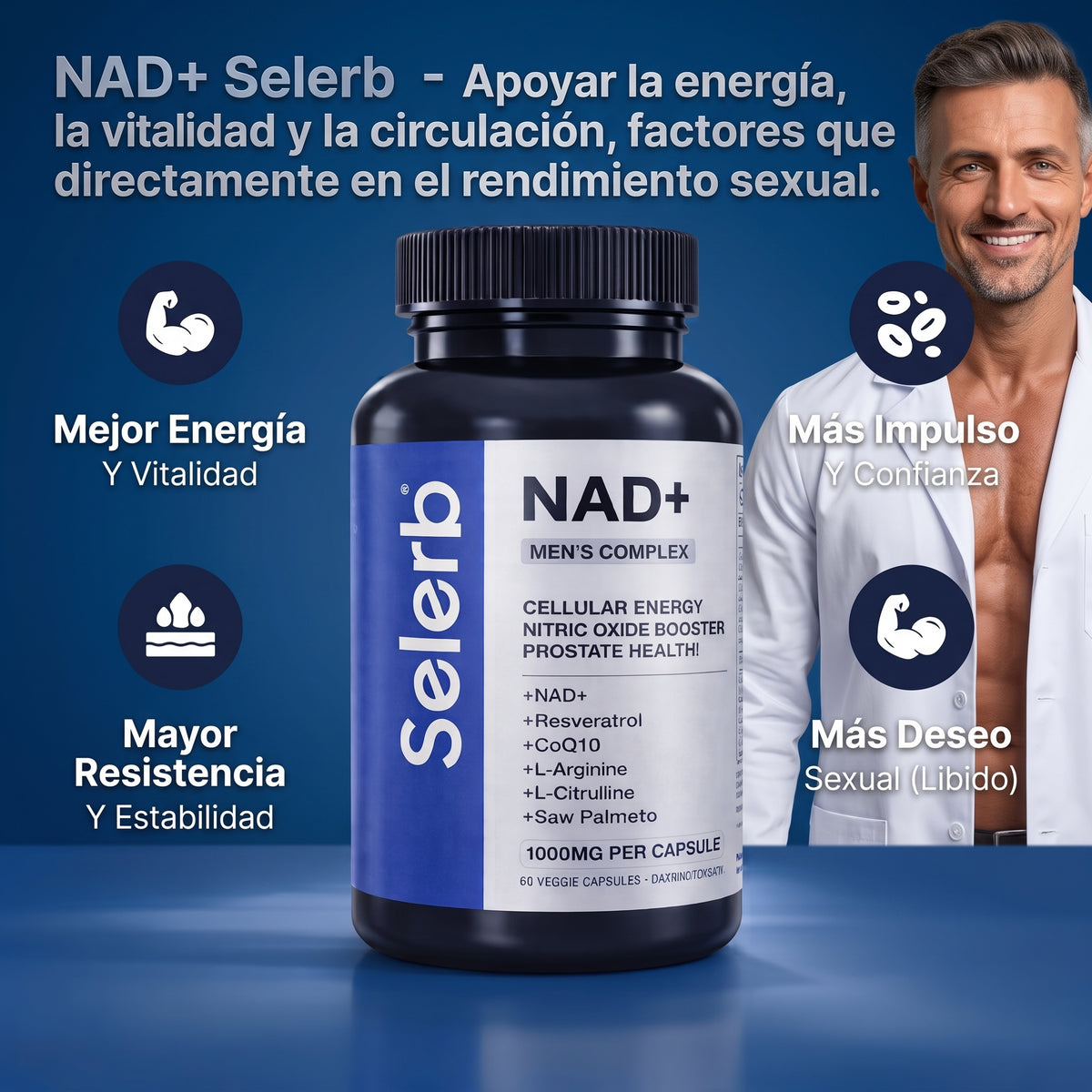 Selerb NAD+ Men's Complex - Restaurador de Energía Celular (Fórmula 14 en 1)