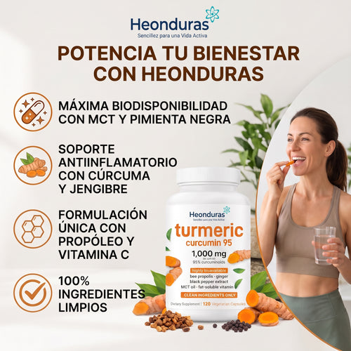 Cúrcuma Curcumina 95% (1,000mg) con Jengibre, Pimienta Negra y Aceite MCT – Alta Absorción (120 Cápsulas)