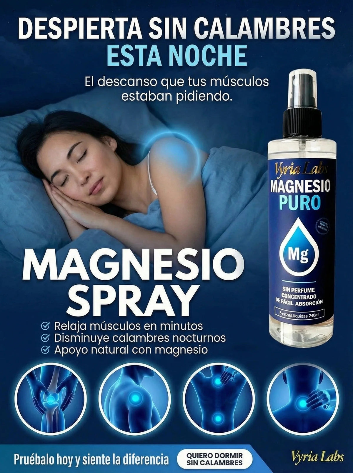 Spray de Magnesio Transdérmico Vyria - Alivio Inmediato de Calambres