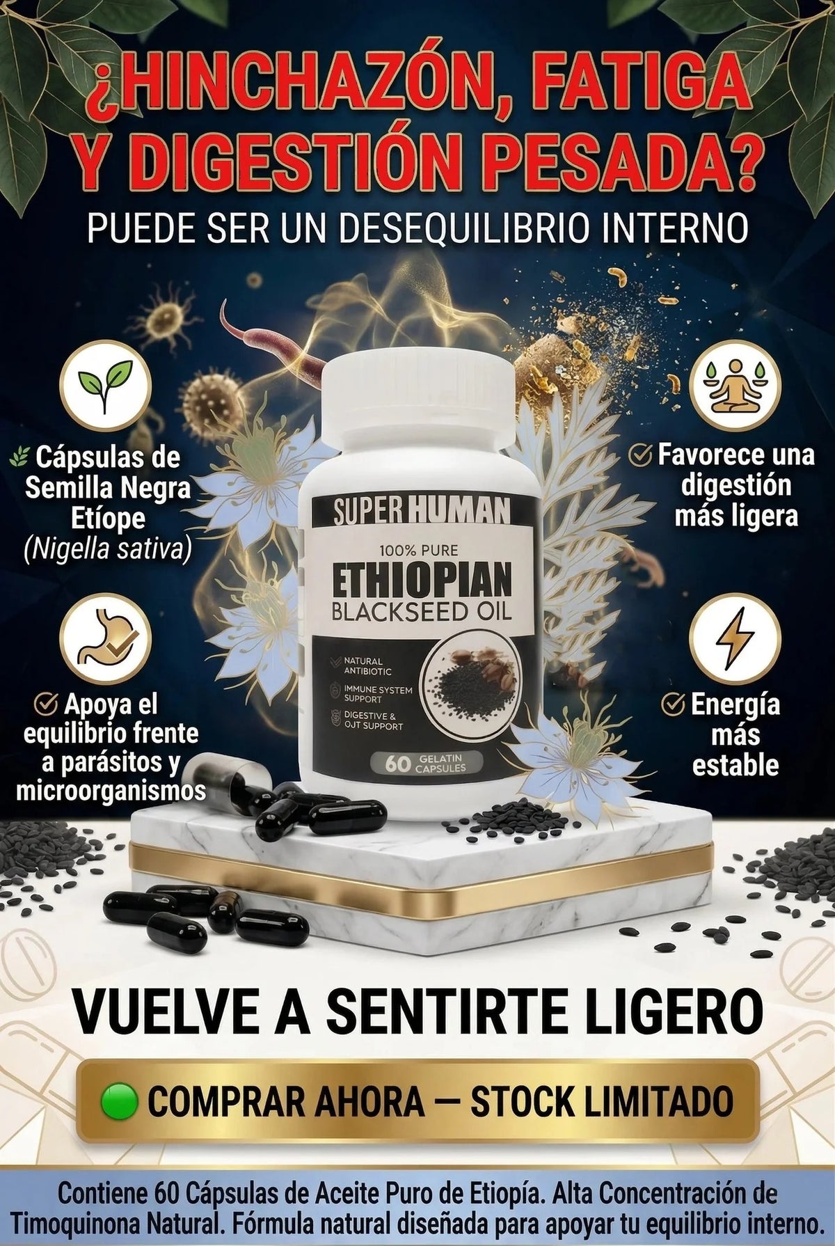 Cápsulas de Semilla Negra Etiope - Elimina Parásitos y Desinflama el Organismo